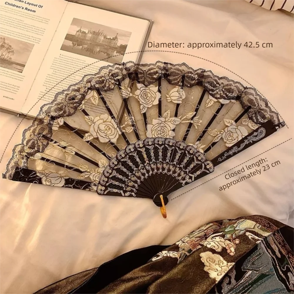 Floral Lace Foldable Hand Fan with Tassel – Dance & Party Decorative Hand Fan Richie's