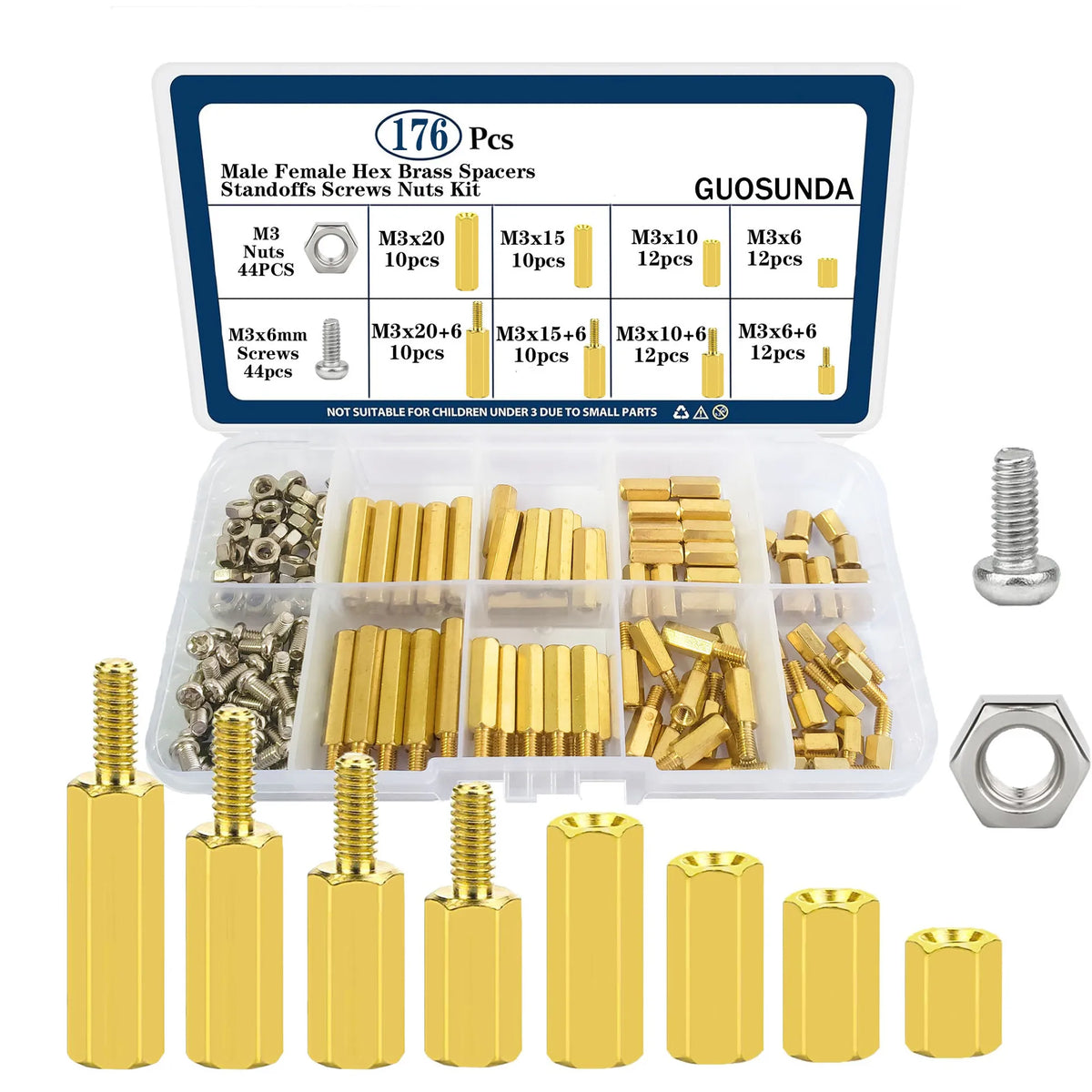 M3 Brass Hex Standoff Screw & Nut Combo Set 176/216 Pcs Brass Standoff Kit Richie's