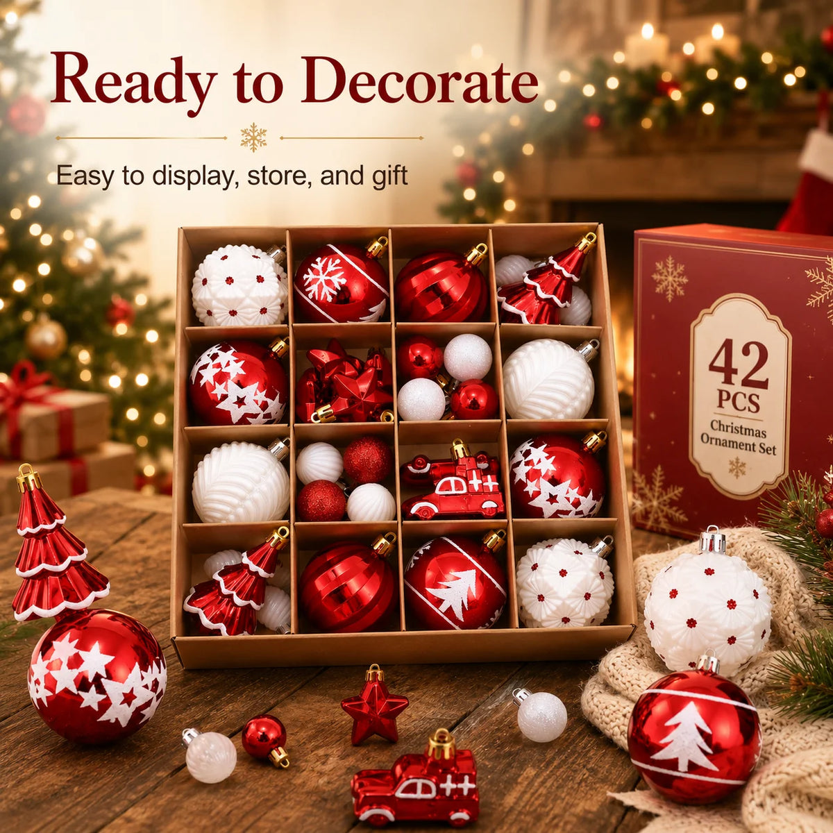 42-Piece Christmas Ball Ornaments Set – Red & White Christmas Ornament Set Richie's
