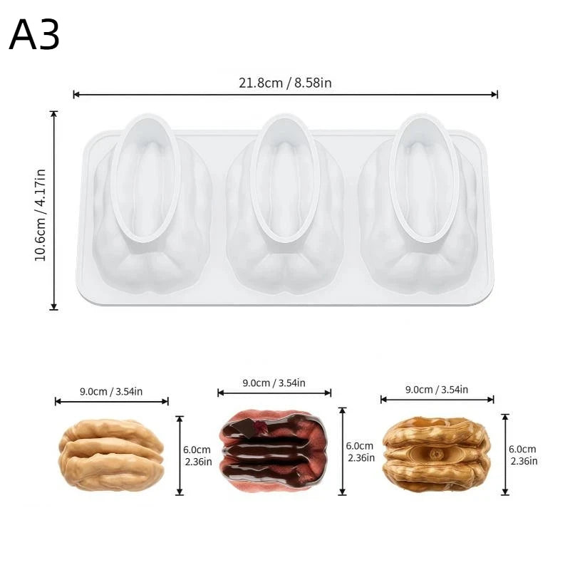 3-Cavity Peanut Walnut Silicone Cake Mold – Food Grade Bakeware Silicone Baking Mold Richie's A3