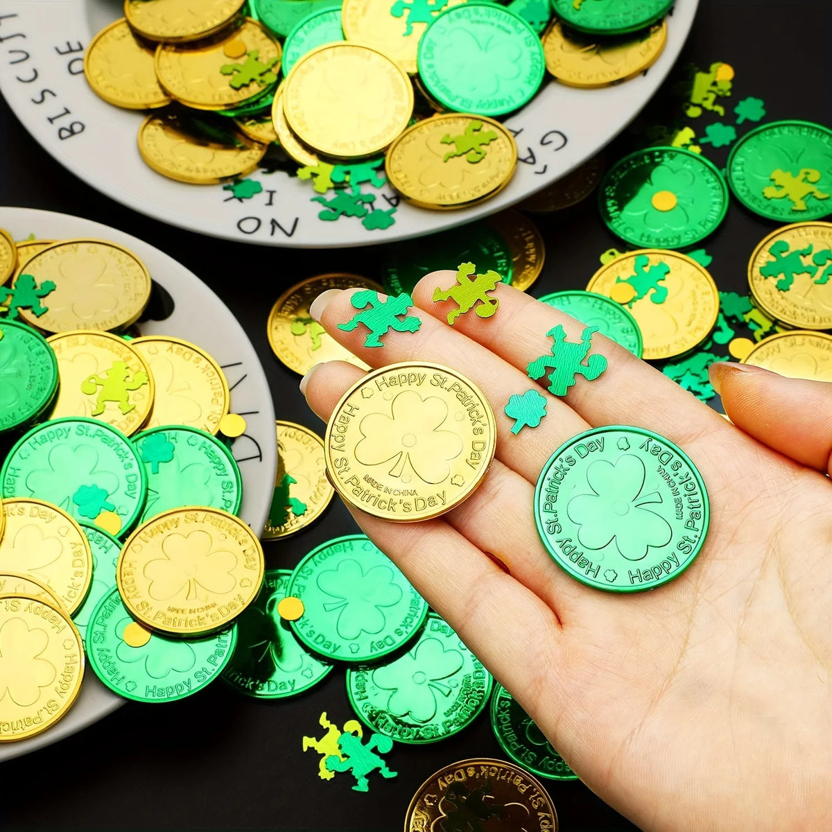 30pcs Shamrock Coins – St. Patrick's Day Gold & Green Décor Holiday Party Décor Richie's
