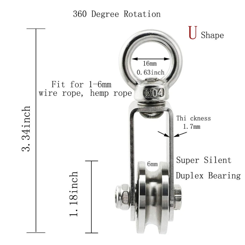 U Type Swivel Pulley 304 Stainless Steel 360° Heavy Duty Swivel Pulley Richie's