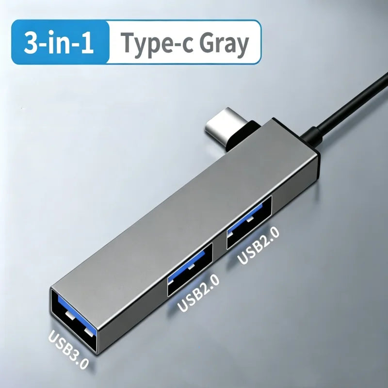 3-in-1 USB Hub USB-A & Type-C Dual Interface Mini Dock | FUCHU USB Hub Richie's Grey