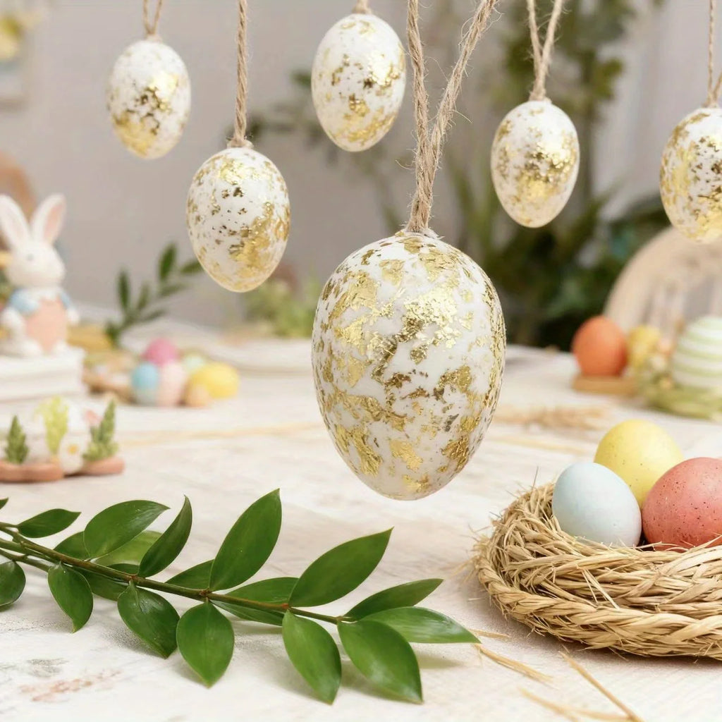 16pcs Easter Golden Foil Egg Hanging Ornaments | Plastic Décor Easter Hanging Ornaments Richie's
