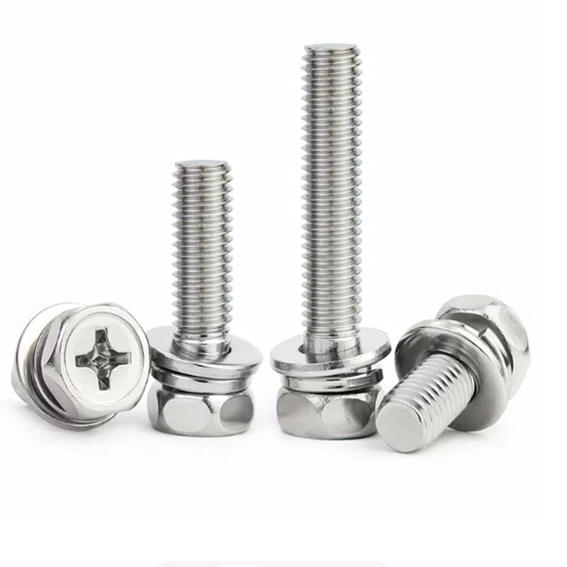 304 Stainless Steel Phillips Hex Combination Screws M3–M8 GB9074 Combination Screws Richie's