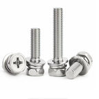 304 Stainless Steel Phillips Hex Combination Screws M3–M8 GB9074 Combination Screws Richie's