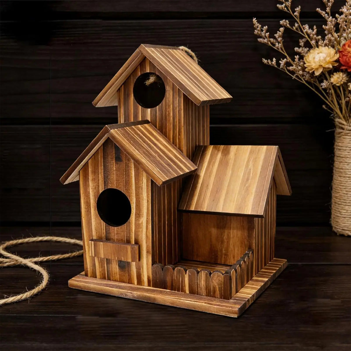 Wooden Squirrel Feeder Outdoor 3-Room Design & Flexible Roof Squirrel Feeder Richie's