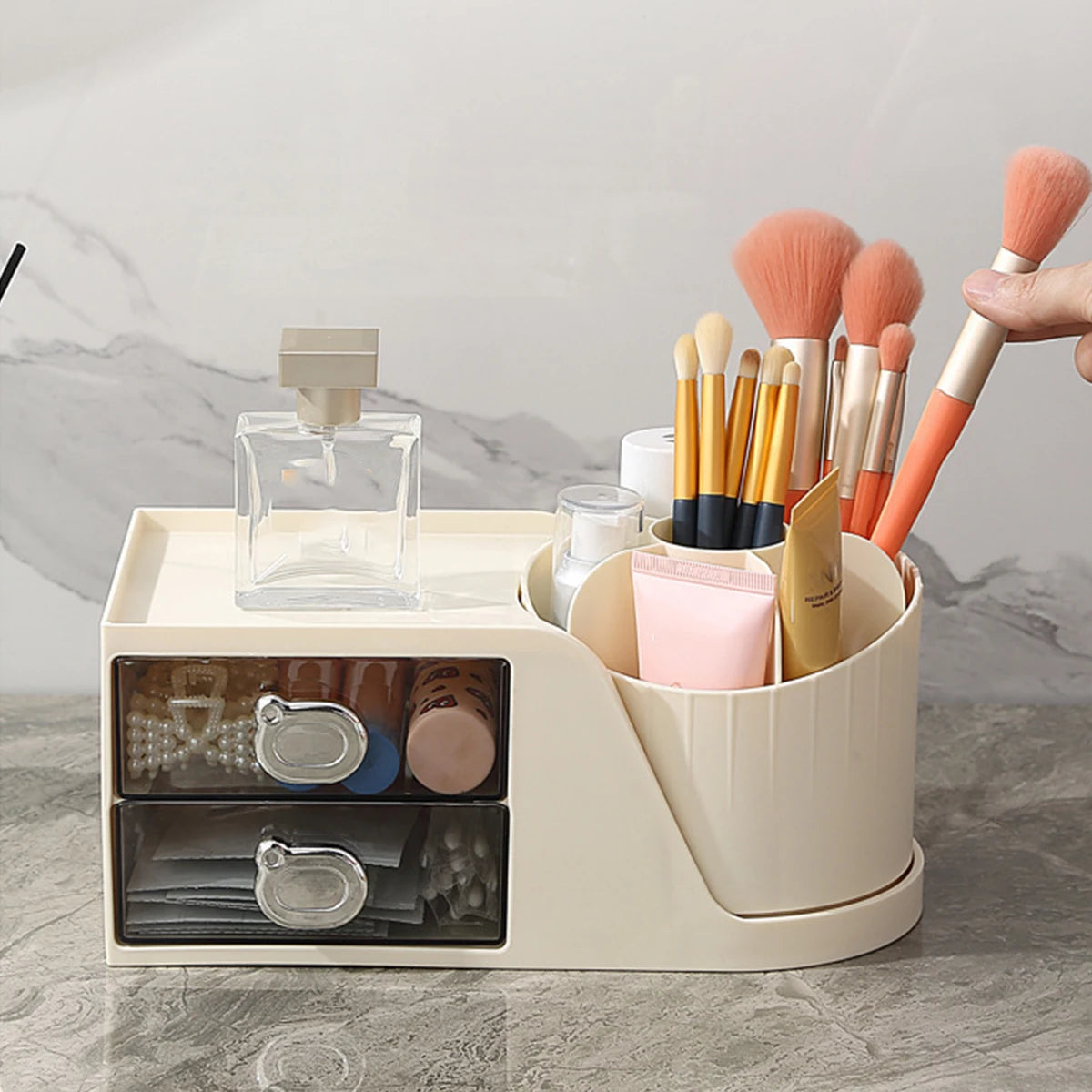 Makeup Organizer Desktop Drawer Storage Box & Skincare Shelf Makeup Organizer Richie's Beige