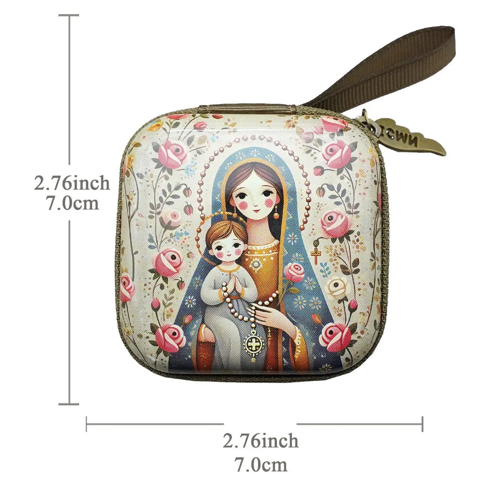 Virgin Mary Rosary Storage Bag – Zippered Christian Gift Box Rosary Storage Box Richie's 3