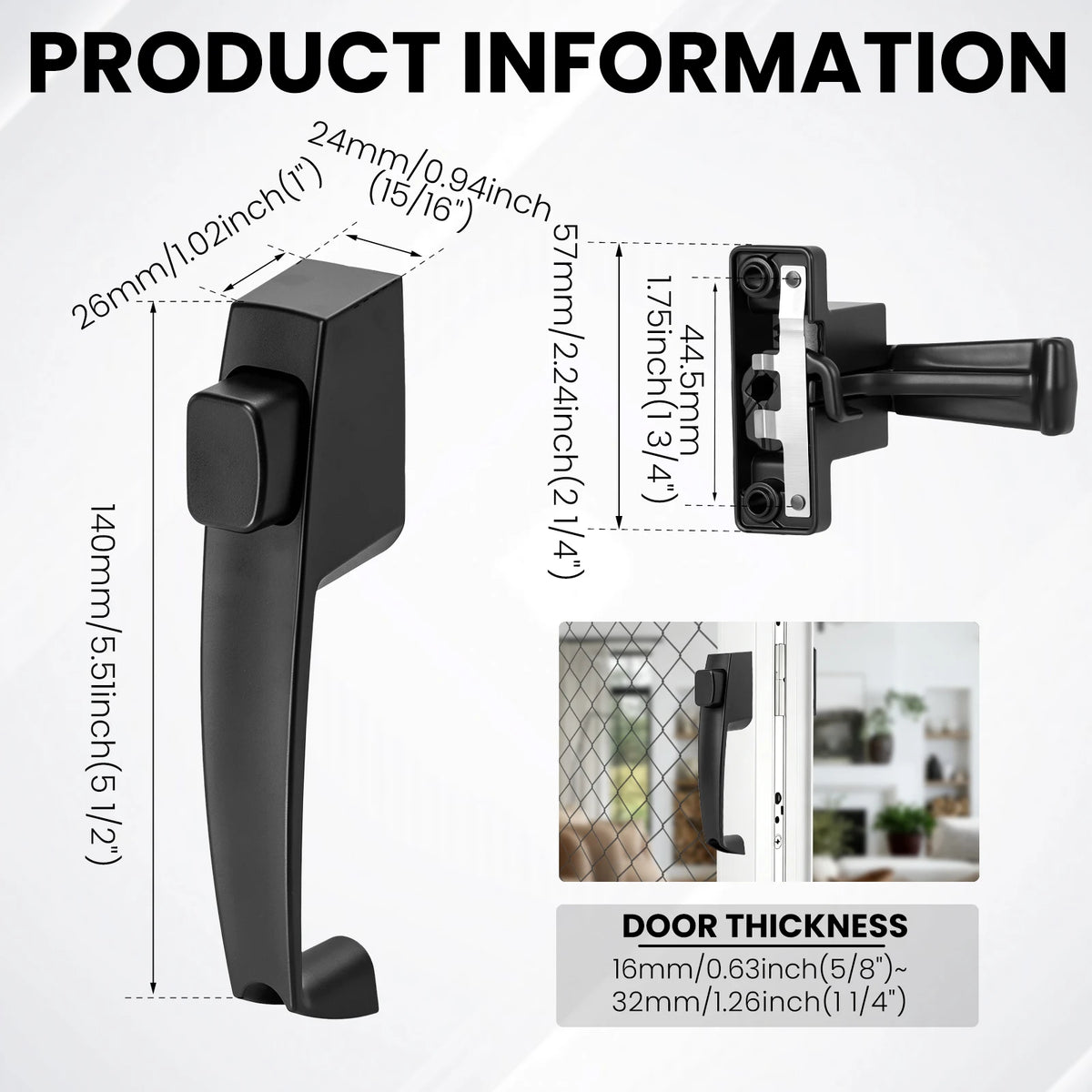 Push Button Storm Door Latch – Universal Reversible Kit Door Latch Kit Richie's black
