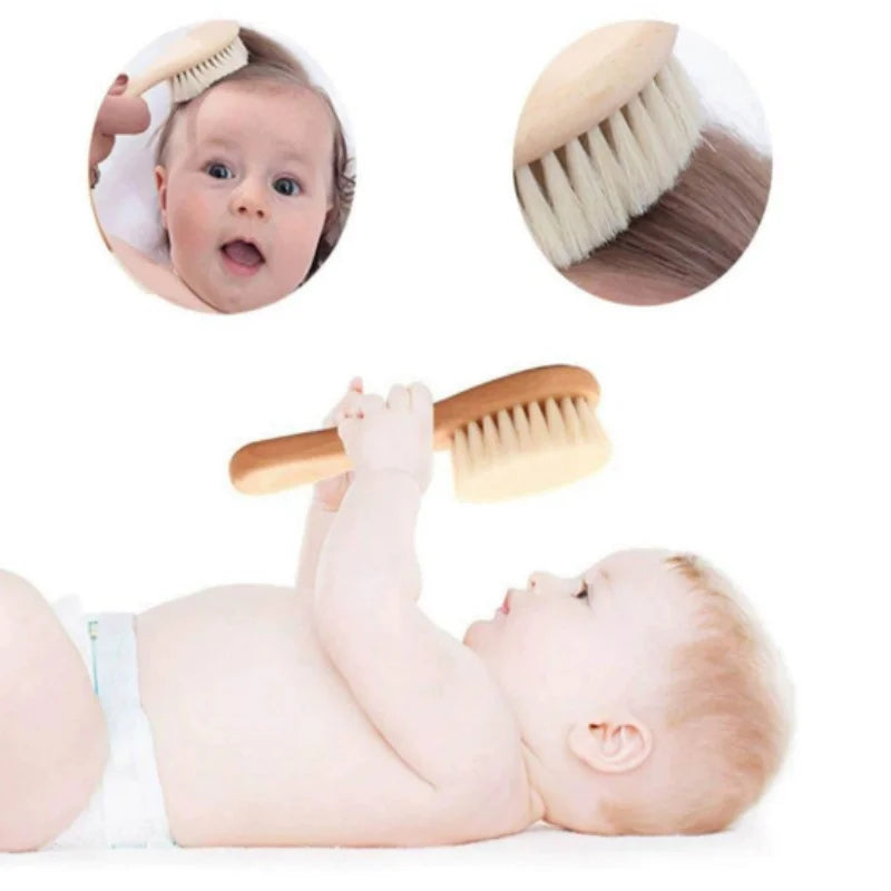 Newborn Baby Wooden Hairbrush & Wool Scalp Massager Comb Baby Hairbrush Comb Richie's
