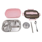304 Stainless Steel 5-Compartment Lunch Box 2000ml | Travel Stainless Steel Lunch Box Richie's Pink