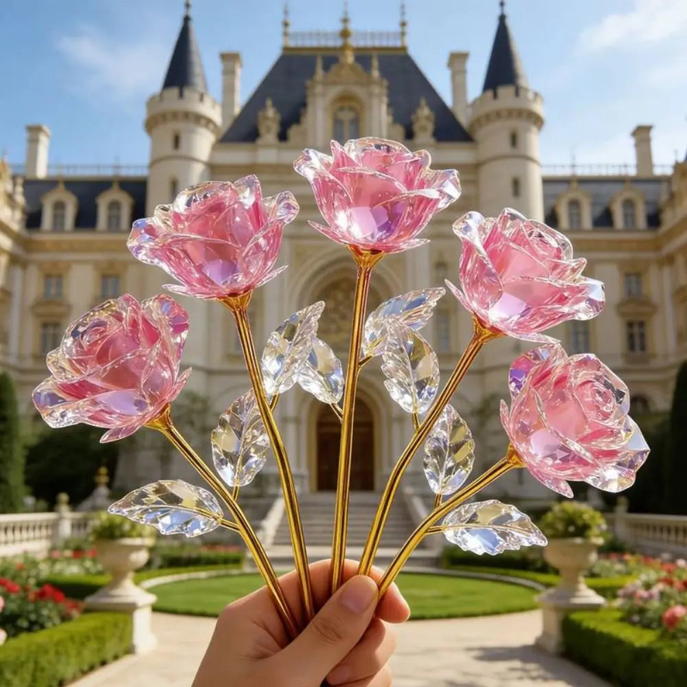 10Pcs Pink Eternal Roses – Handcrafted Artificial Crystal Flowers Artificial Flower Bouquet Richie's