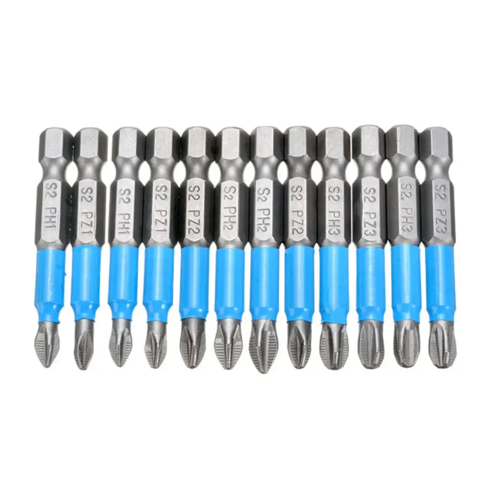 12Pcs PH/PZ Magnetic Screwdriver Bit Set S2 Anti-Slip 50mm Screwdriver Bit Set Richie's