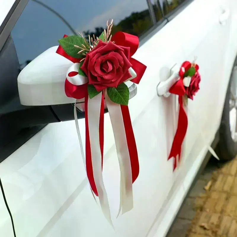 Retro Flower Bow Wedding Car Rearview Mirror Door Decoration Wedding Car Decoration Richie's