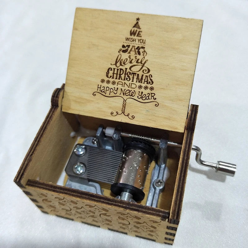 Wooden Hand Crank Music Box – Christmas Theme Holiday Gift Music Box Richie's 07