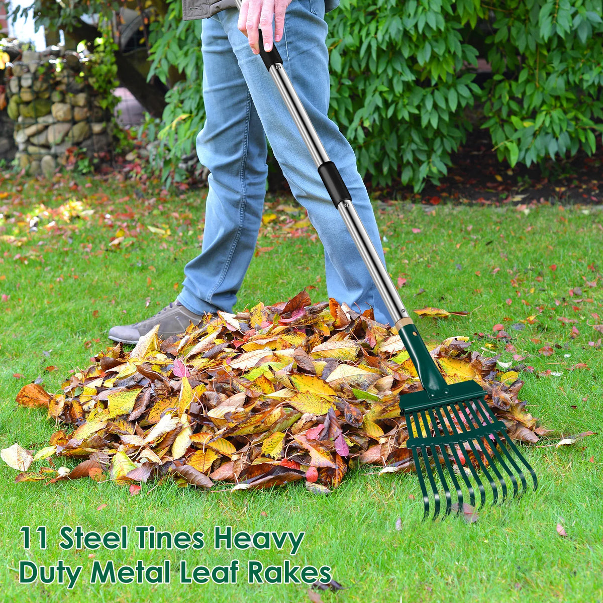 Adjustable 51.6" Garden Leaf Rake – 11-Prong Carbon Steel Garden Leaf Rake Richie's