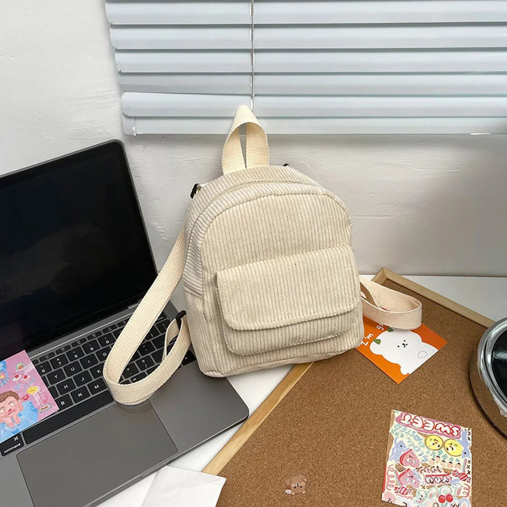 Women's Mini Corduroy Backpack – Casual Small Travel Bag Mini Backpack Richie's Beige China Mainland