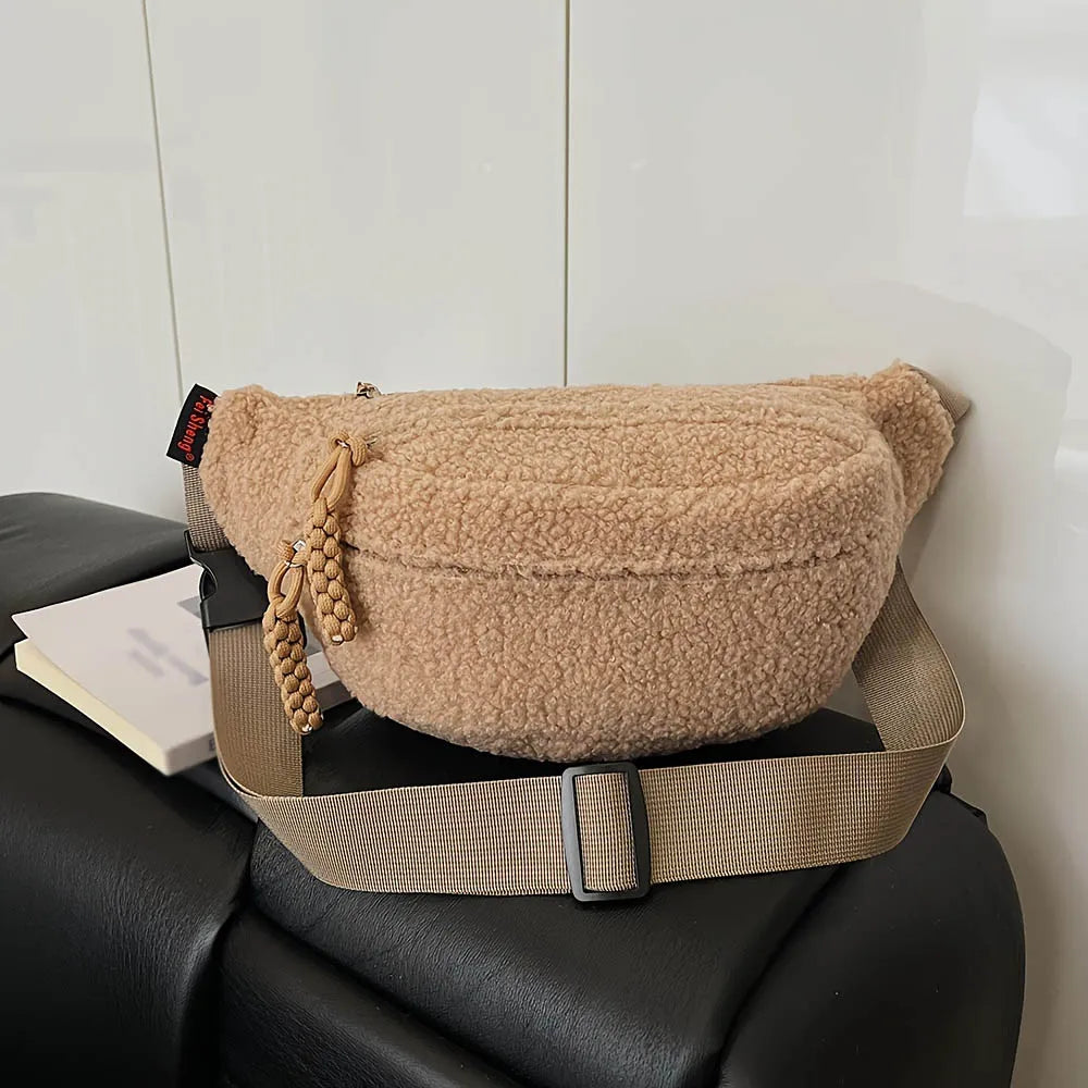 Women's Plush Faux Fur Crossbody Bag – Trendy Winter Shoulder Bag Crossbody Shoulder Bag Richie's Khaki