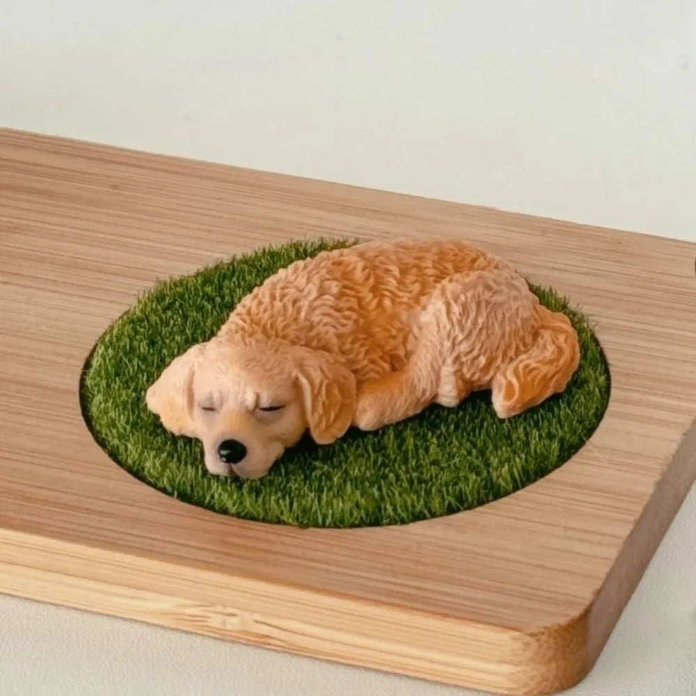 2Pcs Golden Retriever Sleeping Puppy Resin Car Ornaments Resin Dog Figurine Richie's