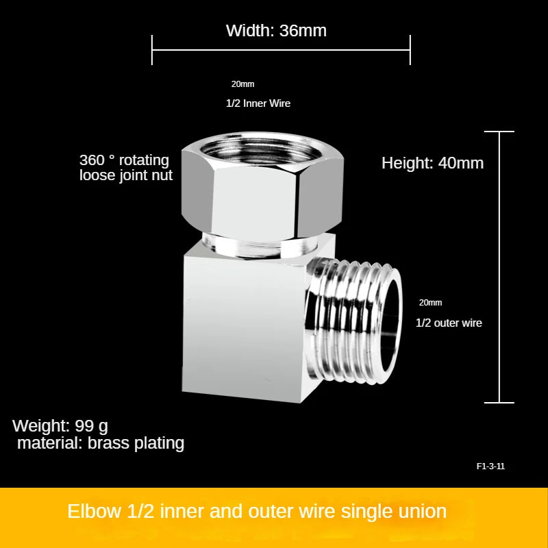 1/2" All-Brass Three-Way Faucet Splitter | 1-In-2-Out Fitting Brass Pipe Fitting Richie's 8