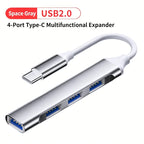 FUCHU 4-in-1 USB 2.0 Hub – USB-C & USB-A, 4 Ports USB Hub Richie's Grey Type C