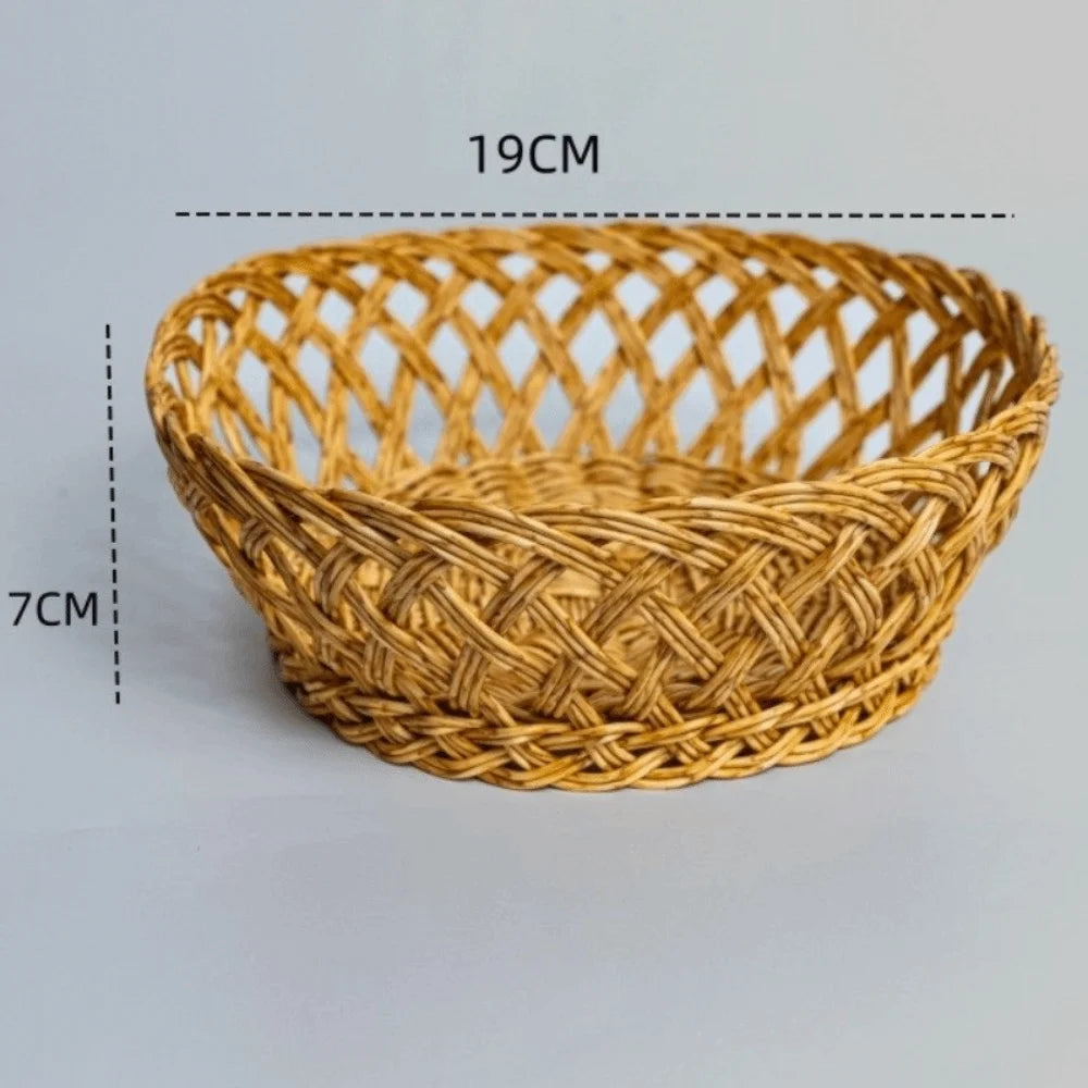 Hand-Woven Rattan-Style Round Fruit Basket & Storage Organizer Woven Storage Basket Richie's