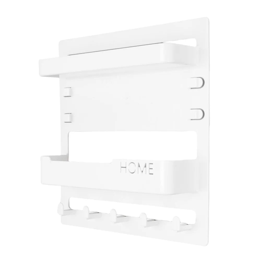 Adhesive Wall Shelf with Hooks & Cable Clips – No-Drill Wall Mount Shelf Richie's