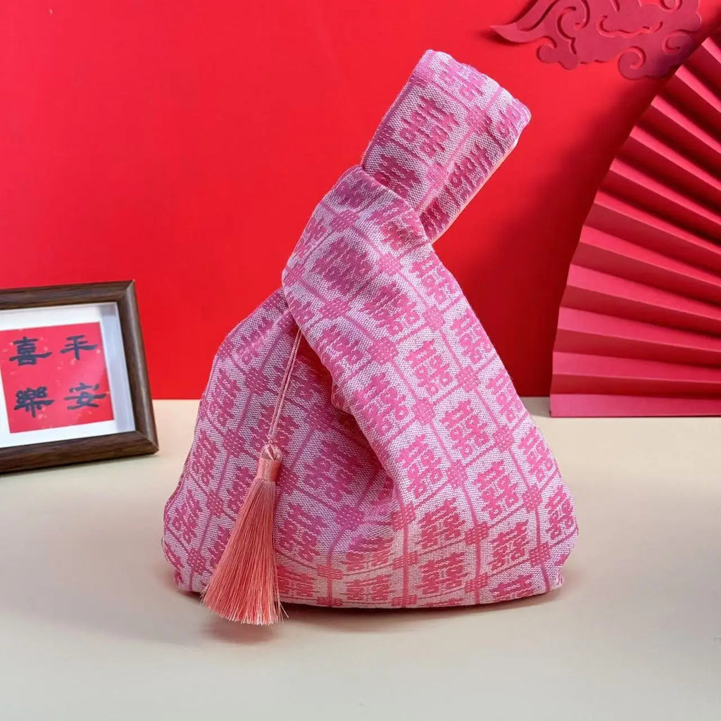 Chinese Tassel Wrist Bag Embroidery Hanfu Wedding Gift Pouch Wrist Bag Richie's pink 3 without flowe