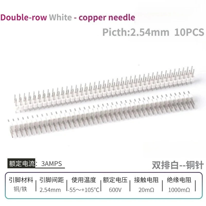 10PCS Color Gilded Pin Headers 2.54mm Single & Double Row Set
