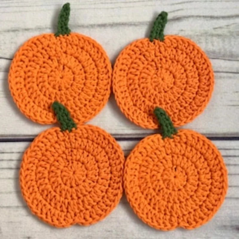 Autumn Crochet Pumpkin Coasters | Handmade Fall Farmhouse Décor Fabric Coaster Set Richie's