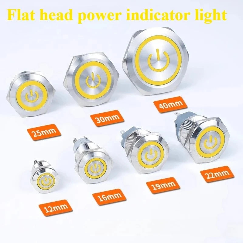 Waterproof Metal LED Push Button Switch 12–22mm Momentary Latching LED Push Button Switch Richie's Power light yellow 22mm 12-24V|Self-reset