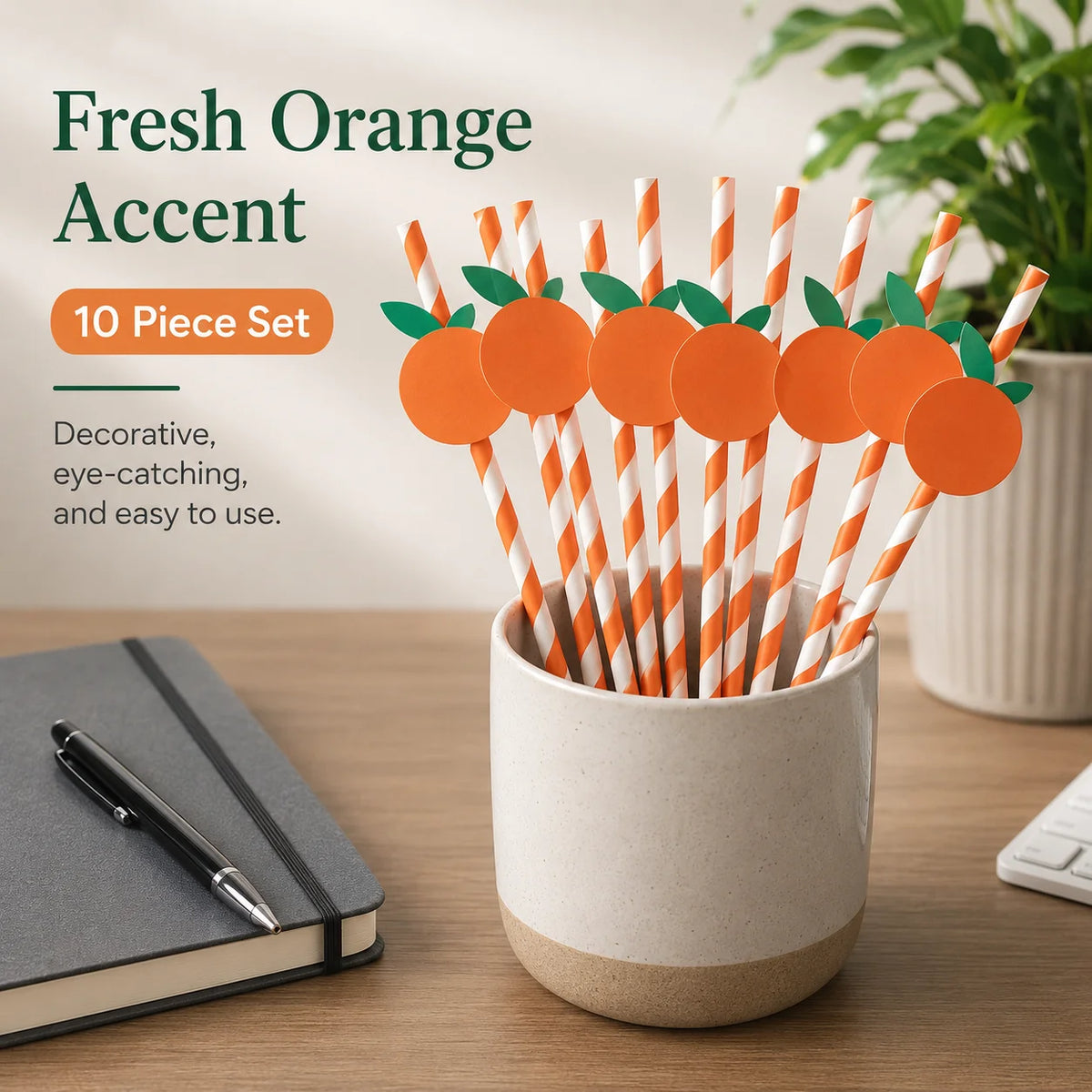 Orange White Striped Paper Straws – Summer Fruit Party Decor Disposable Paper Straws Richie's