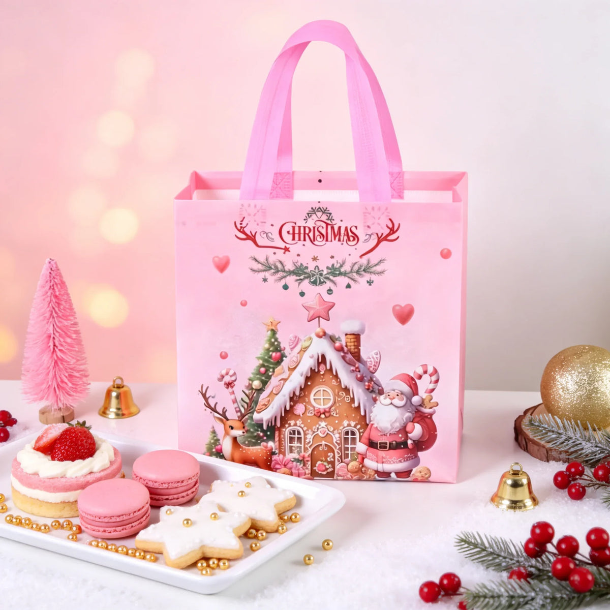8 Christmas Gift Bags – Santa & Reindeer Non-Woven Totes Christmas Gift Bags Richie's