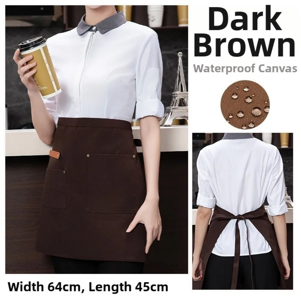 Canvas Half Apron Multi-Pocket Waterproof Kitchen Restaurant Kitchen Apron Richie's Coffee-Short