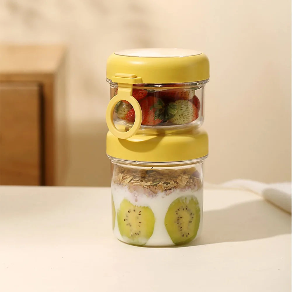 Overnight Oats Jars with Lids & Spoons | Double Seal Cup Food Storage Jar Richie's yellow 2