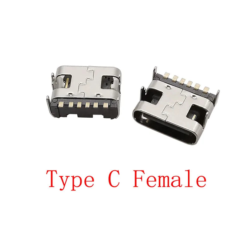 USB Type-C Female 6-Pin SMT Connector – PCB Soldering Jack USB-C PCB Connector Richie's 100Pcs