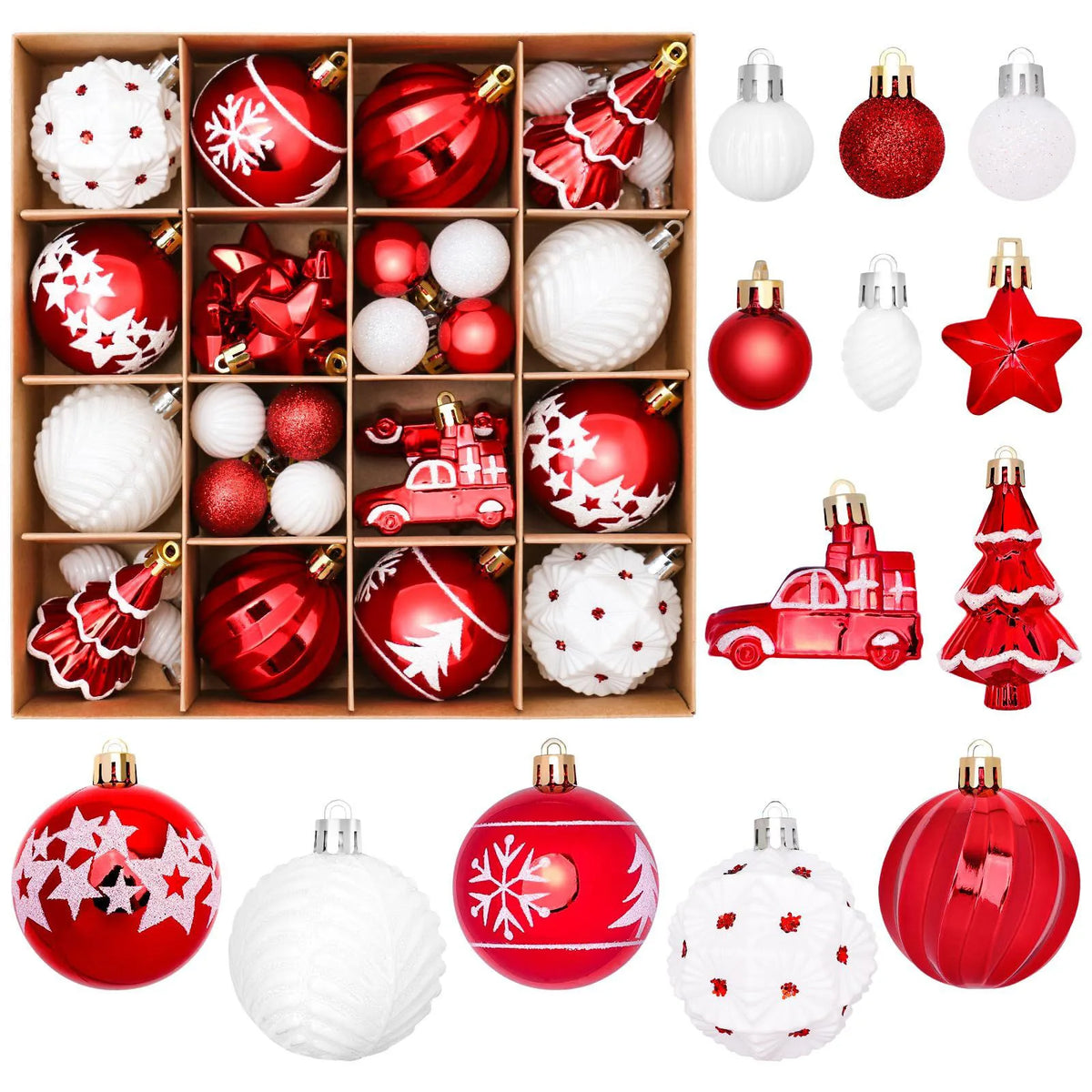White Christmas Ball Ornaments – Assorted Eco-Friendly Xmas Baubles Christmas Tree Ornaments Richie's