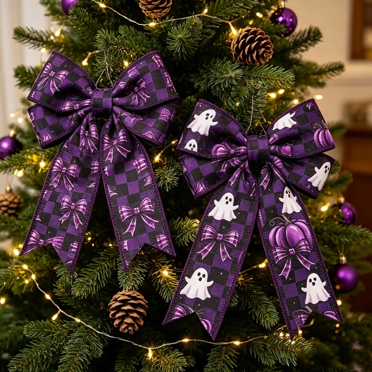 2pcs Purple Halloween Plaid Wire Wreath Ribbon – DIY Bows Craft Wreath Ribbon Richie's