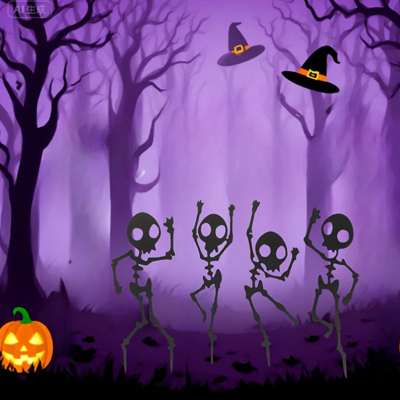 4pc Dancing Skeleton Garden Stakes – Halloween Lawn Decor Set Halloween Garden Stakes Richie's