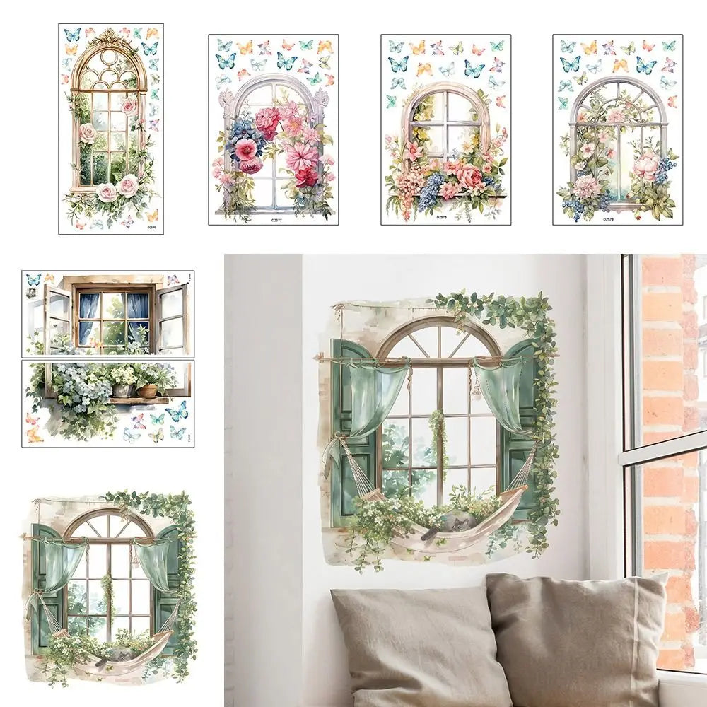 Multicolor Floral Window View Wall Sticker Self-Adhesive PVC Decal Wall Sticker Decal Richie's