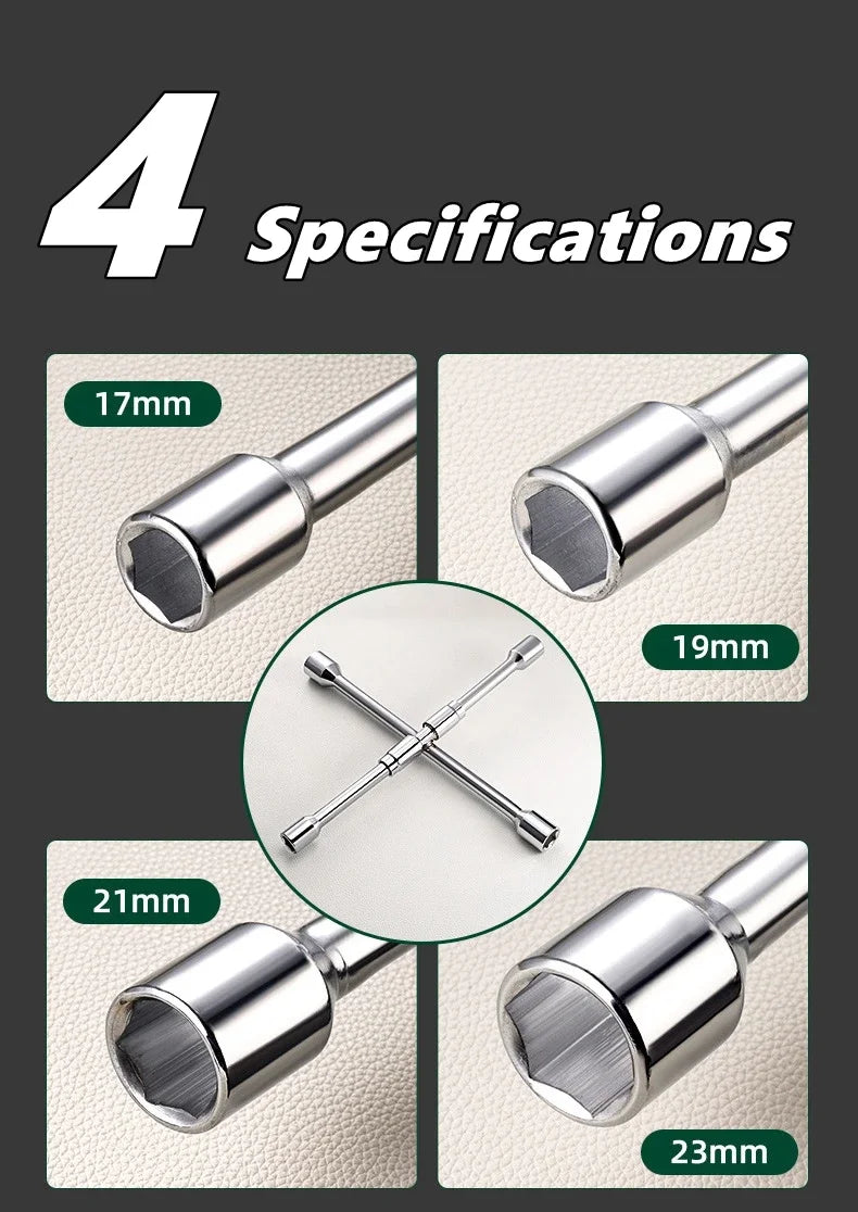 Folding Cross Lug Wrench 17-23mm Adjustable Socket Spanner Lug Wrench Tool Richie's