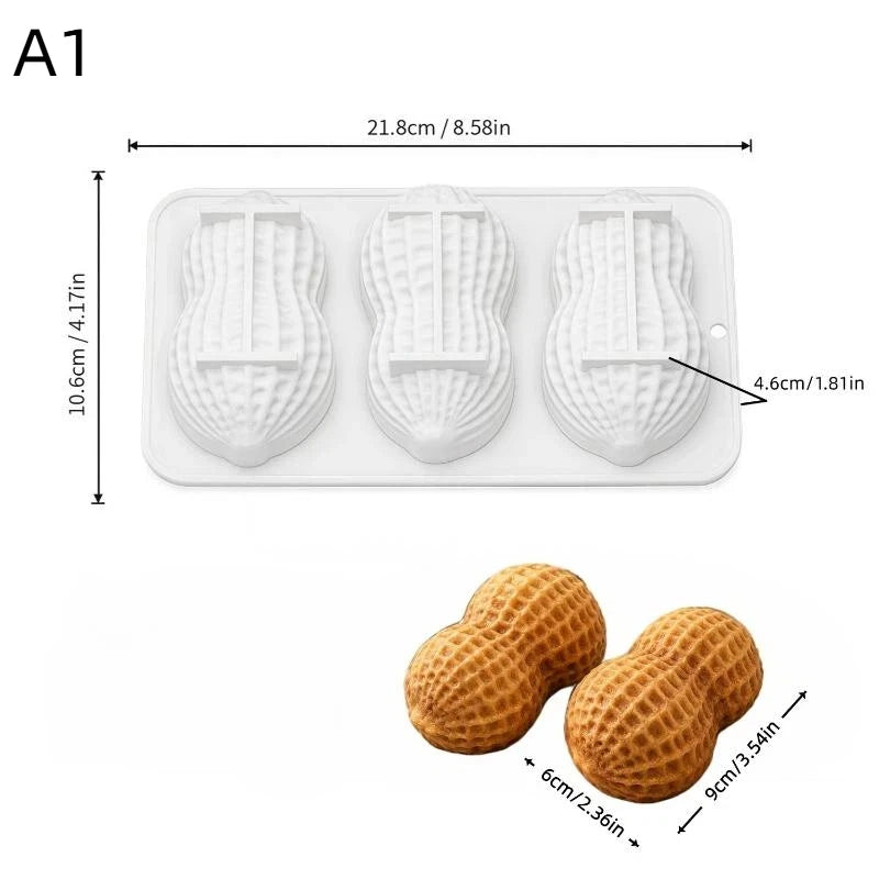 3-Cavity Peanut Walnut Silicone Cake Mold – Food Grade Bakeware Silicone Baking Mold Richie's A1