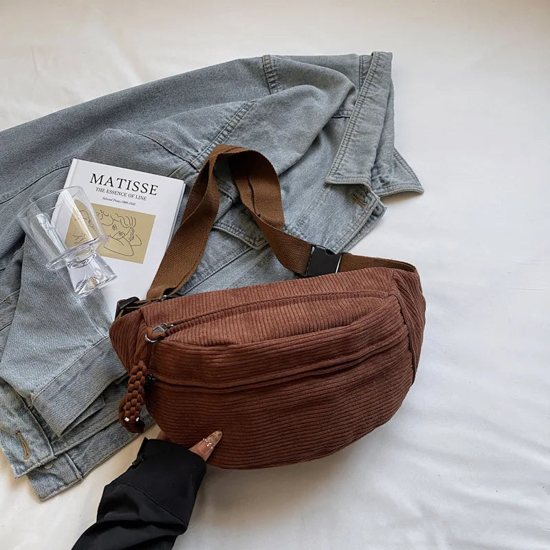 Women's Vintage Corduroy Crossbody Waist Bag | Multi-Pocket Crossbody Waist Bag Richie's Coffee