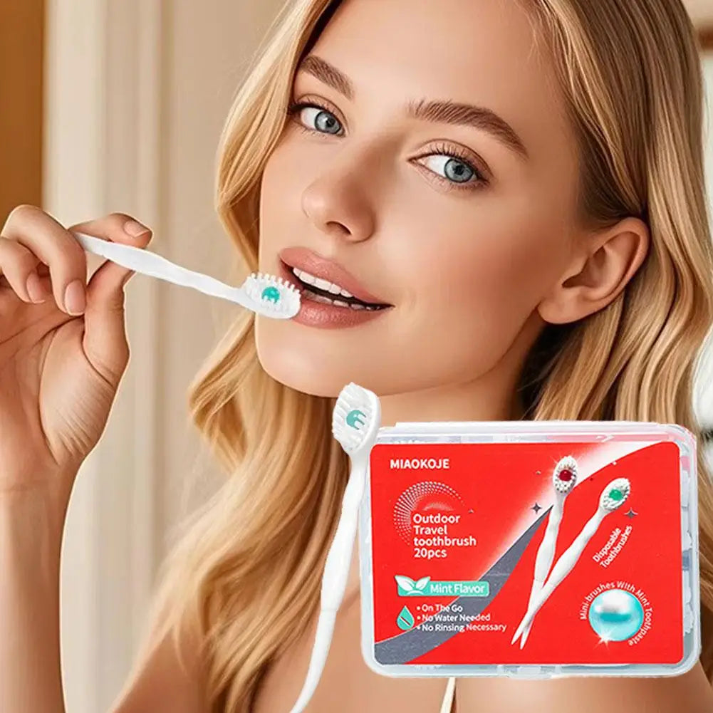 20PCS Disposable Travel Toothbrushes with Mint Burst Beads Disposable Toothbrush Richie's