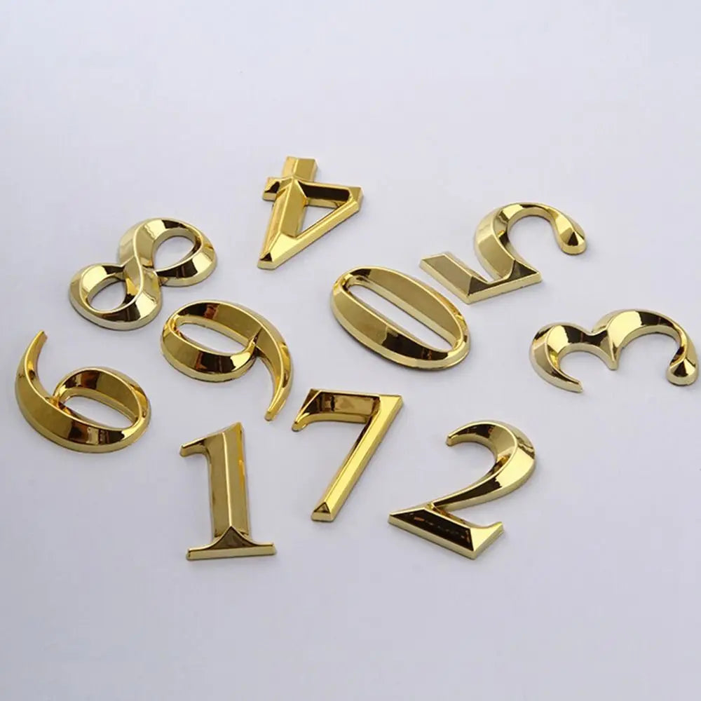 3D Golden Self-Adhesive Door Numbers 0–9 | Electroplated Zinc Door Number Sign Richie's
