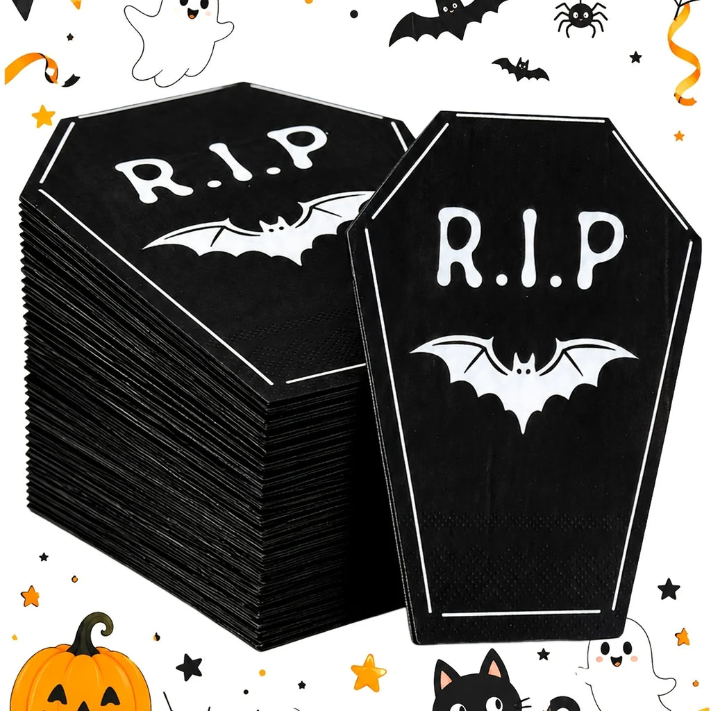 Halloween Coffin Shaped Paper Napkins R.I.P. Bat Design 20/40pcs Halloween Party Napkins Richie's