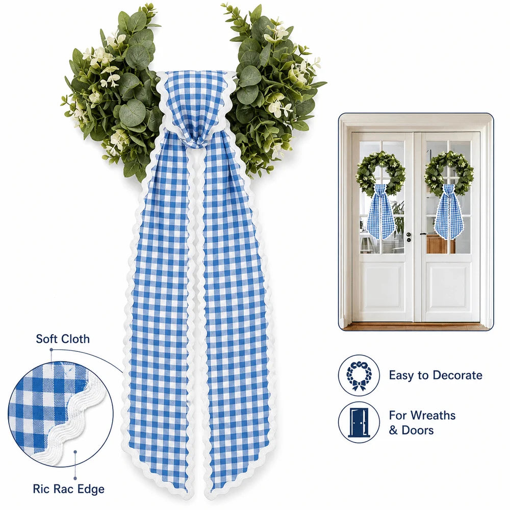 Cloth Wreath Sash Ric Rac Gingham Trim – Basket & Door Décor Decorative Sash Richie's