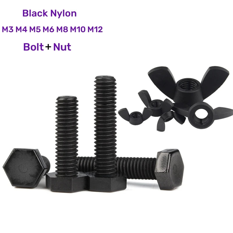 White Nylon Hex Bolt & Wing Nut Set M3–M12 Insulated Plastic Nylon Bolt & Nut Set Richie's M12x35mm-2sets