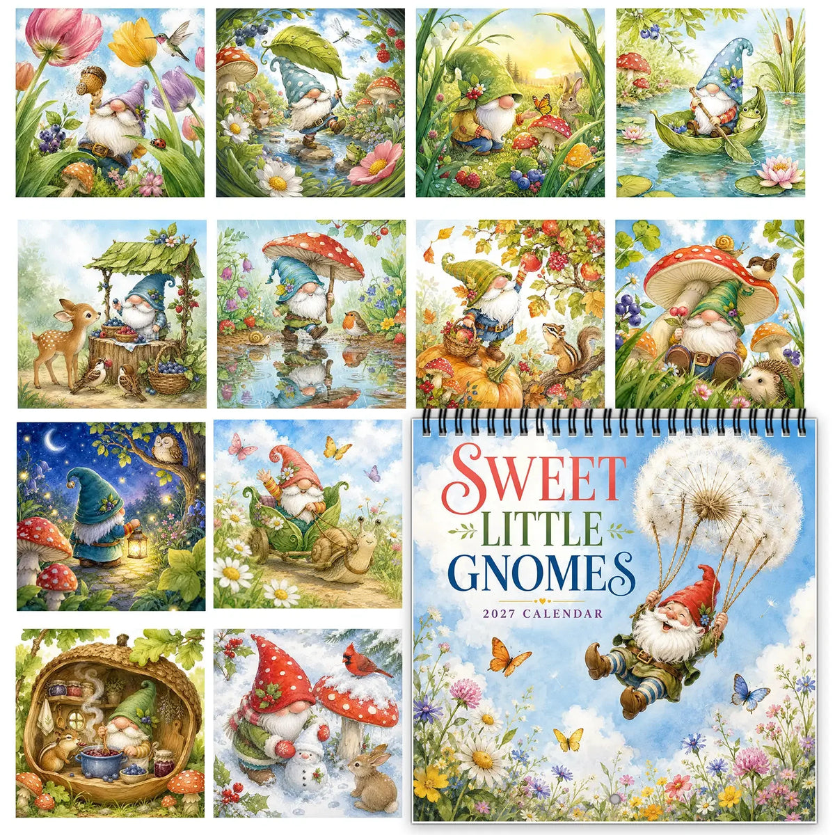 2027 Sweet Little Gnomes Wall Calendar | Spiral-Bound 12-Month Wall Calendar Richie's